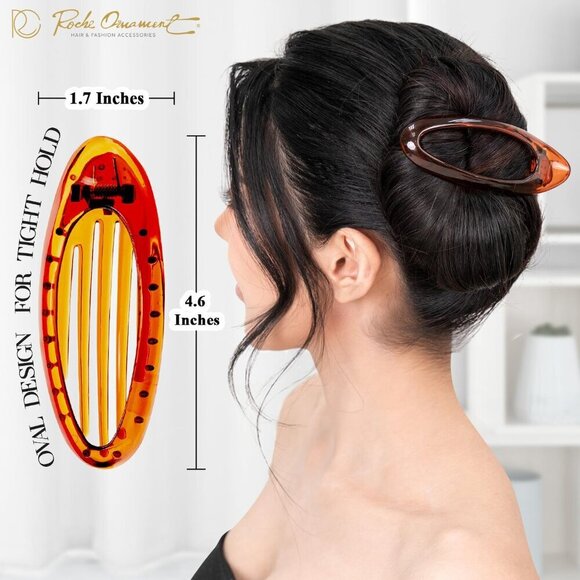 6 Pack French Style Hair Clips Large Brown Strong Hold Non Slip Grip main image 4
